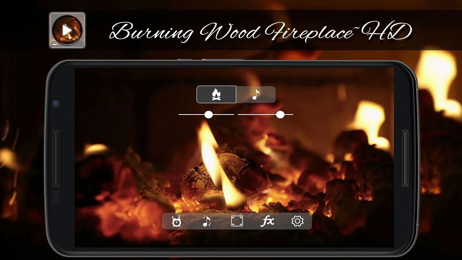 Kerst Apps Burning wood fireplace